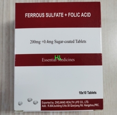 Китай Железный сульфат + фолиевая кислота Таблетки 200 МГ + 0, 4 МГ BP / USP Лекарства поставщик